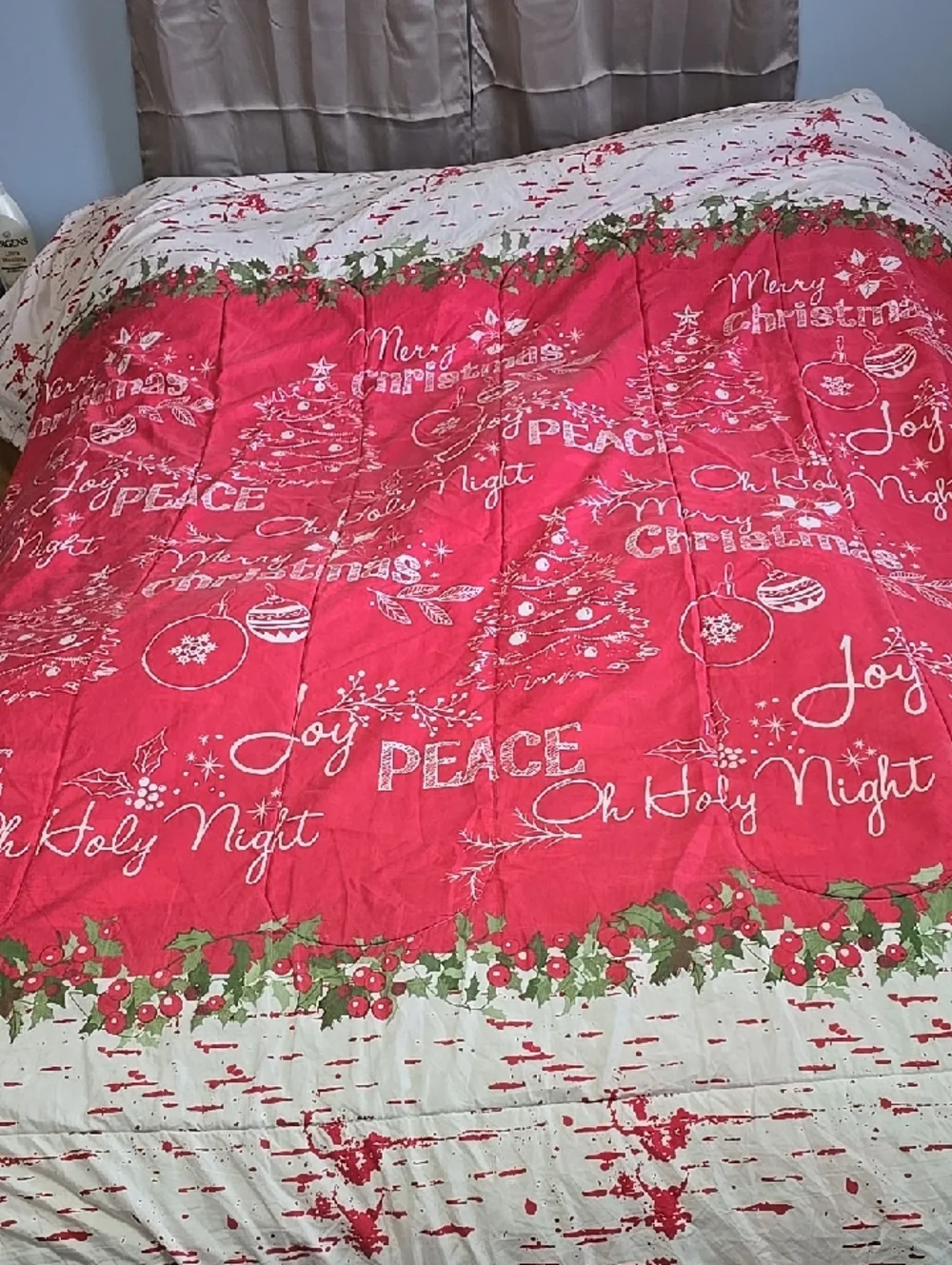 Festive Red Christmas Comforter - Holiday Joy & Peace